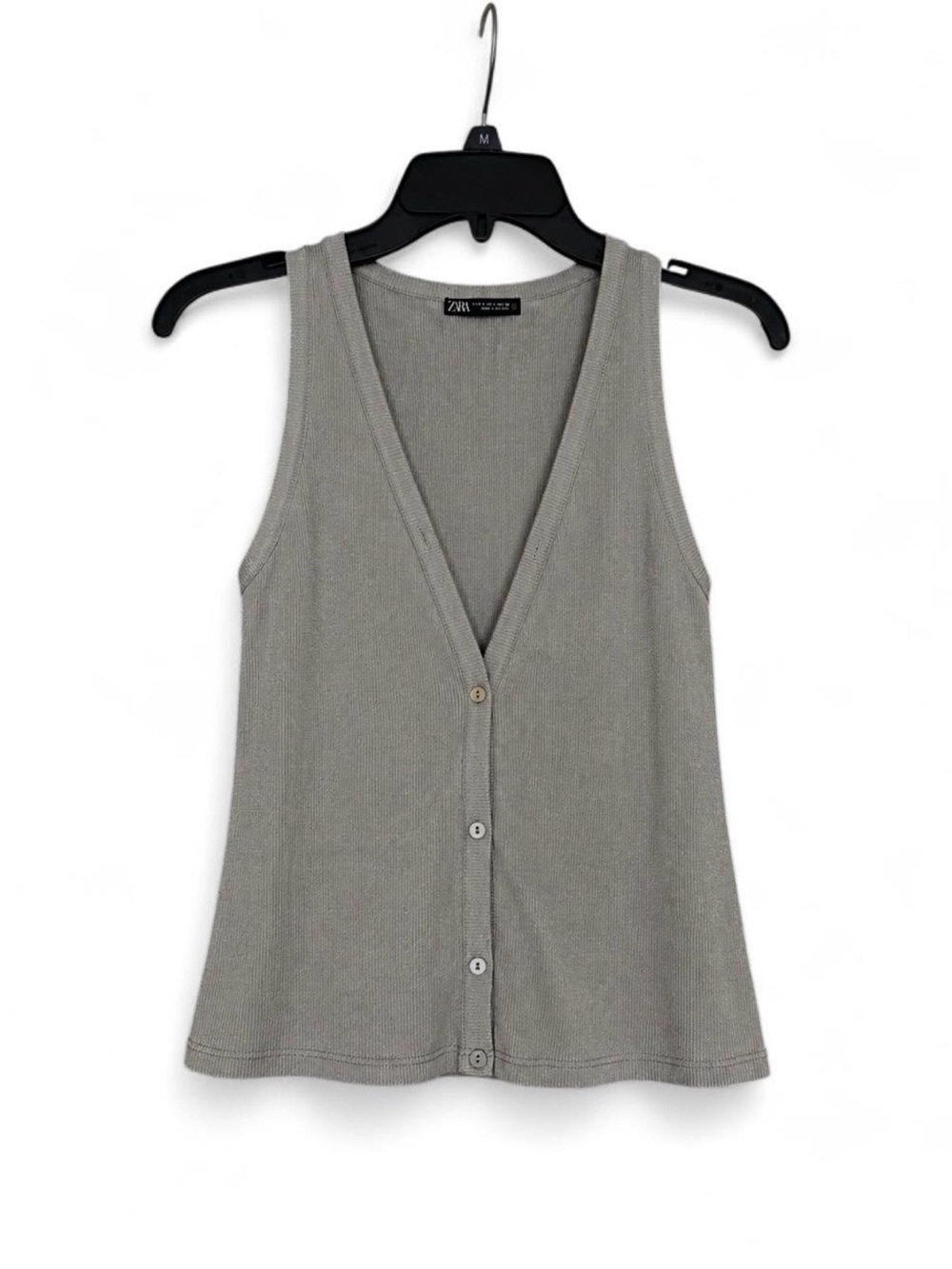 Zara Ribbed Knit Button Front Vest Top Gray Size Large